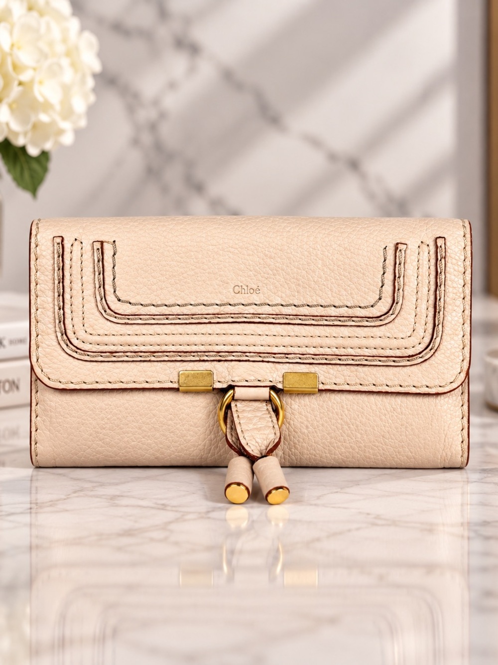 Chloé Marcie Blush Pink Leather Long Wallet Gold Hardware